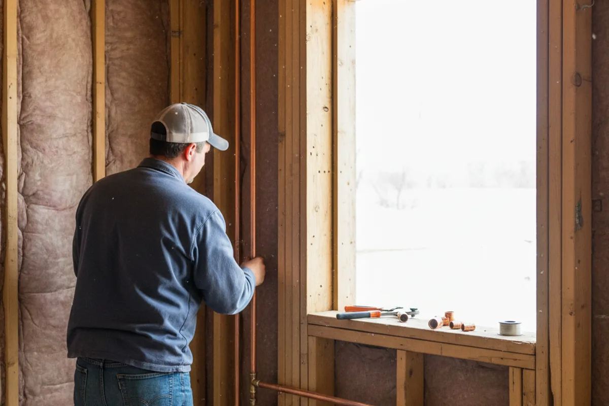 Licensed plumber running new copper supply lines in a Nova home
